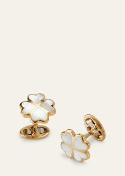 Jan LeslieMen's 18K Gold Vermeil Mother-Of-Pearl Four Leaf Clover Cufflinks
