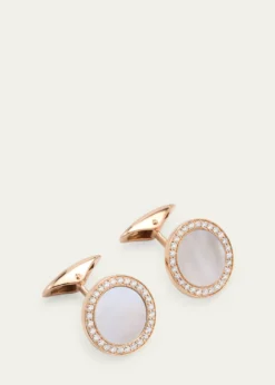 Jan LeslieMen's 18K Rose Gold Mother Of Pearl and Diamond Cufflinks