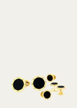 Jan LeslieMen's 18K Yellow Gold and Black Onyx Cufflink Stud Set