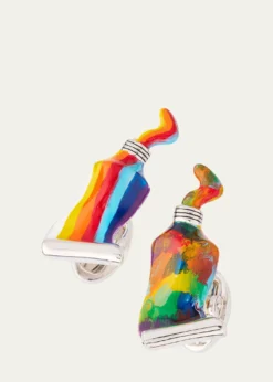 Jan LeslieMen's Paint Tube Stripe and Splatter Sterling Silver Cufflinks