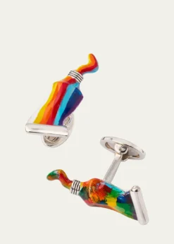Jan LeslieMen's Paint Tube Stripe and Splatter Sterling Silver Cufflinks