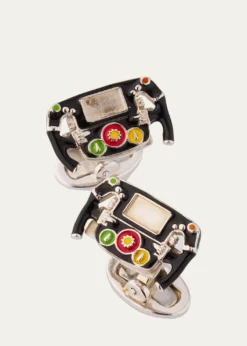 Jan LeslieMen's Race Car Dashboard Enamel and Sterling Silver Cufflinks