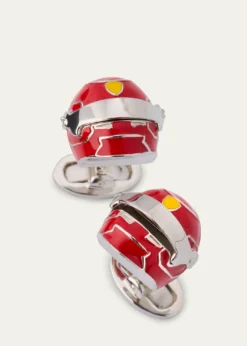 Jan LeslieMen's Race Car Helmet Enamel and Sterling Silver Cufflinks