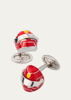 Jan LeslieMen's Race Car Helmet Enamel and Sterling Silver Cufflinks
