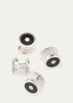 Jan LeslieMen's Round Black Onyx and Diamond Tuxedo Studs