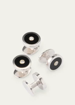 Jan LeslieMen's Round Black Onyx and Diamond Tuxedo Studs