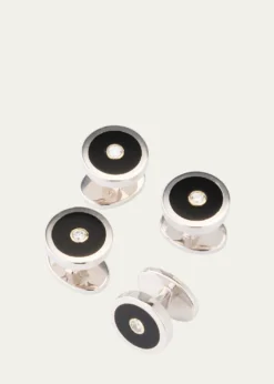 Jan LeslieMen's Round Black Onyx and Diamond Tuxedo Studs