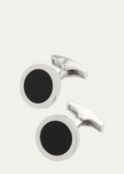 Jan LeslieMen's Round Black Onyx Cufflinks