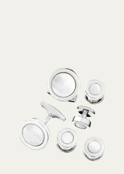 Jan LeslieMen's 925 Round Mother-of-Pearl Cufflink Stud Set