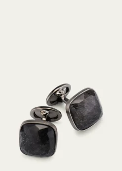 Jan LeslieMen's Square Black Rutliated Quartz Cufflinks