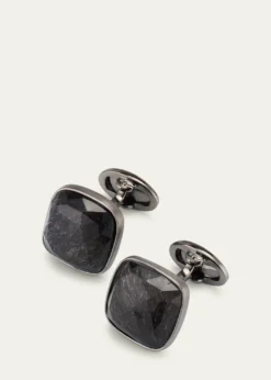 Jan LeslieMen's Square Black Rutliated Quartz Cufflinks