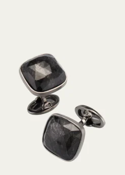 Jan LeslieMen's Square Black Rutliated Quartz Cufflinks