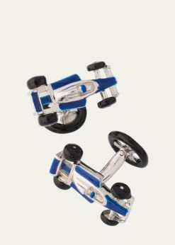 Jan LeslieMen's Sterling Silver Enamel Race Car Cufflinks