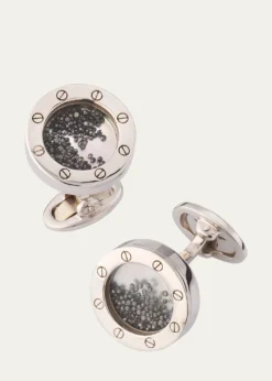 Jan LeslieMen's Sterling Silver Mother-Of-Pearl Cufflinks with Black Diamonds