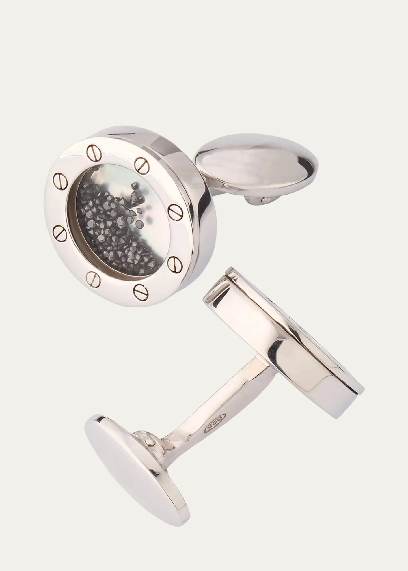 Jan LeslieMen's Sterling Silver Mother-Of-Pearl Cufflinks with Black Diamonds