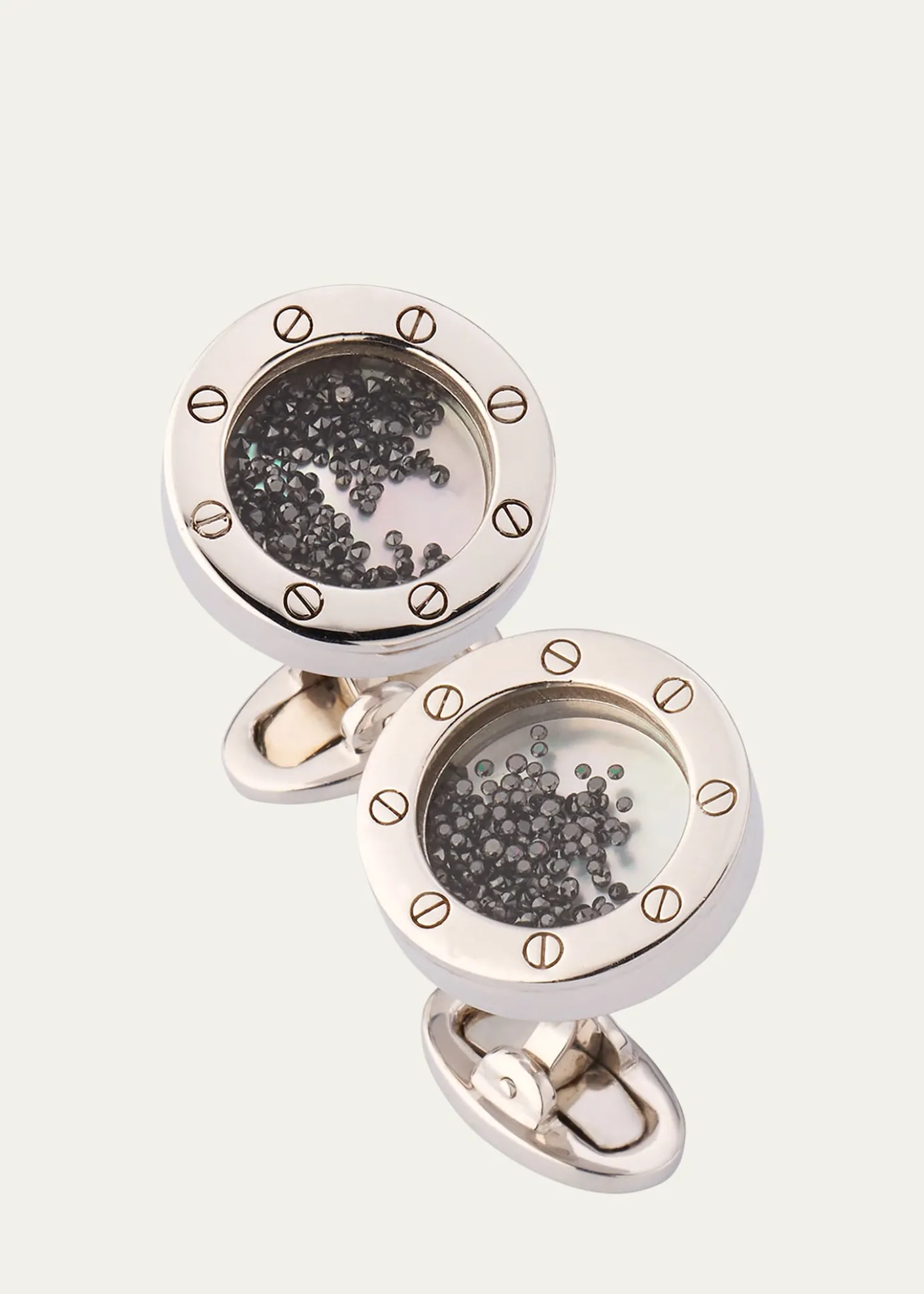 Jan LeslieMen's Sterling Silver Mother-Of-Pearl Cufflinks with Black Diamonds