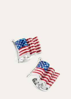 Jan LeslieMen's Sterling Silver Enamel American Flag Cufflinks