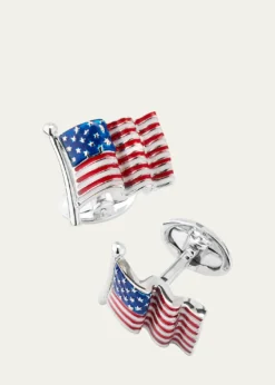 Jan LeslieMen's Sterling Silver Enamel American Flag Cufflinks