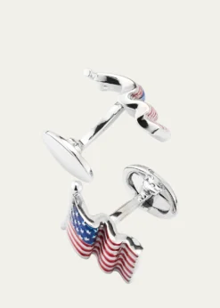 Jan LeslieMen's Sterling Silver Enamel American Flag Cufflinks