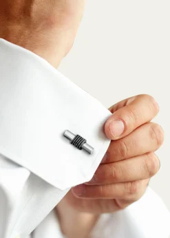 Jan LeslieMen's Sterling Silver Rope Tube Cufflinks
