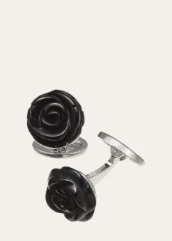 Jan LeslieOnyx Carved Rose Cuff Links