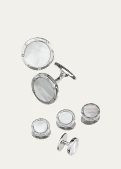 Jan LeslieRound Mother-of-Pearl Cuff Link and Stud Set