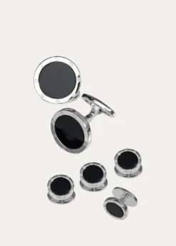Jan LeslieRound Onyx Cuff Link and Stud Set