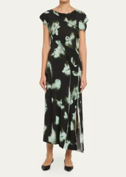Jason Wu CollectionBlurred Floral Asymmetric Paneled Midi Dress