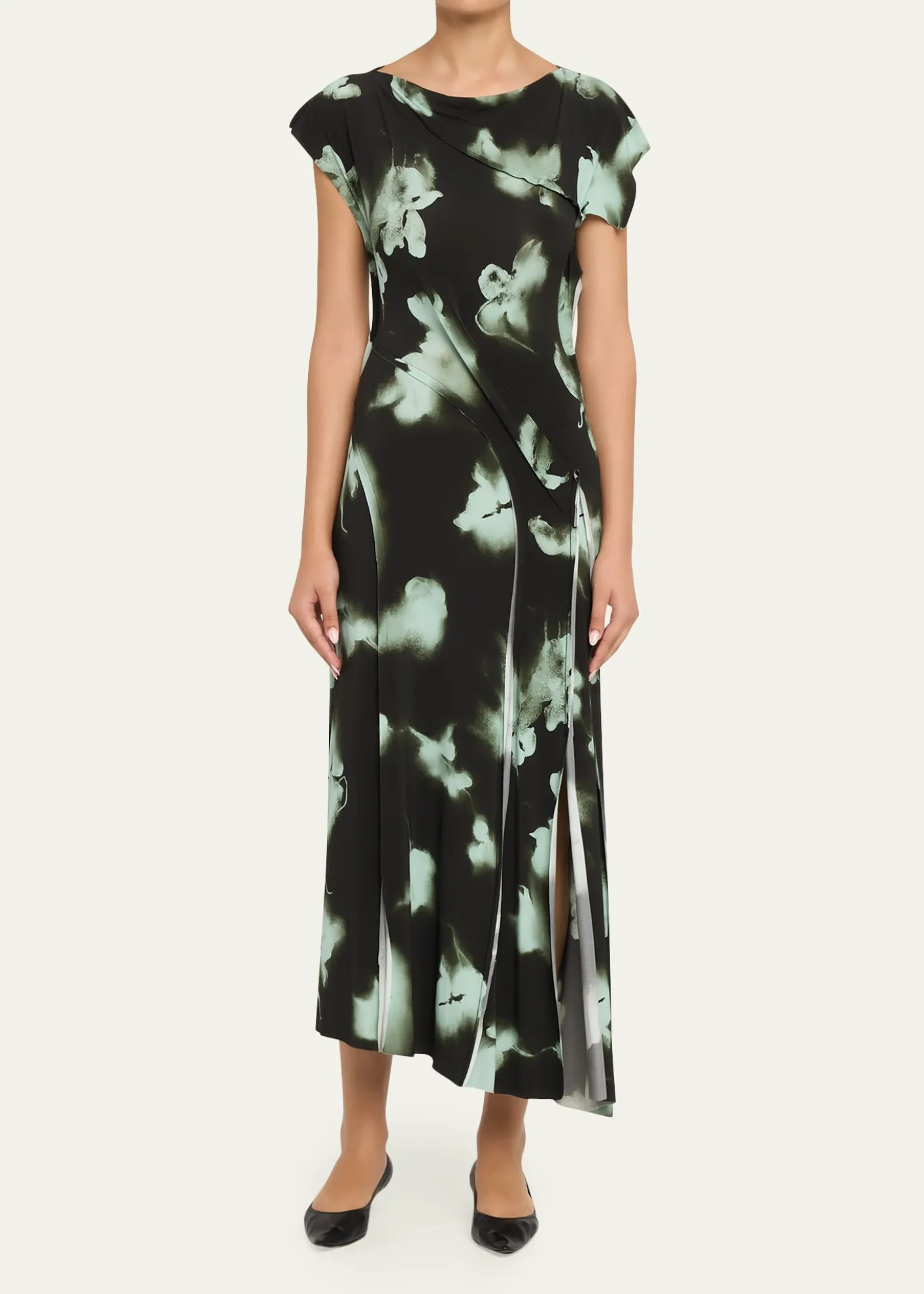 Jason Wu CollectionBlurred Floral Asymmetric Paneled Midi Dress