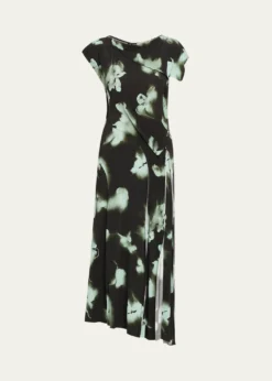 Jason Wu CollectionBlurred Floral Asymmetric Paneled Midi Dress