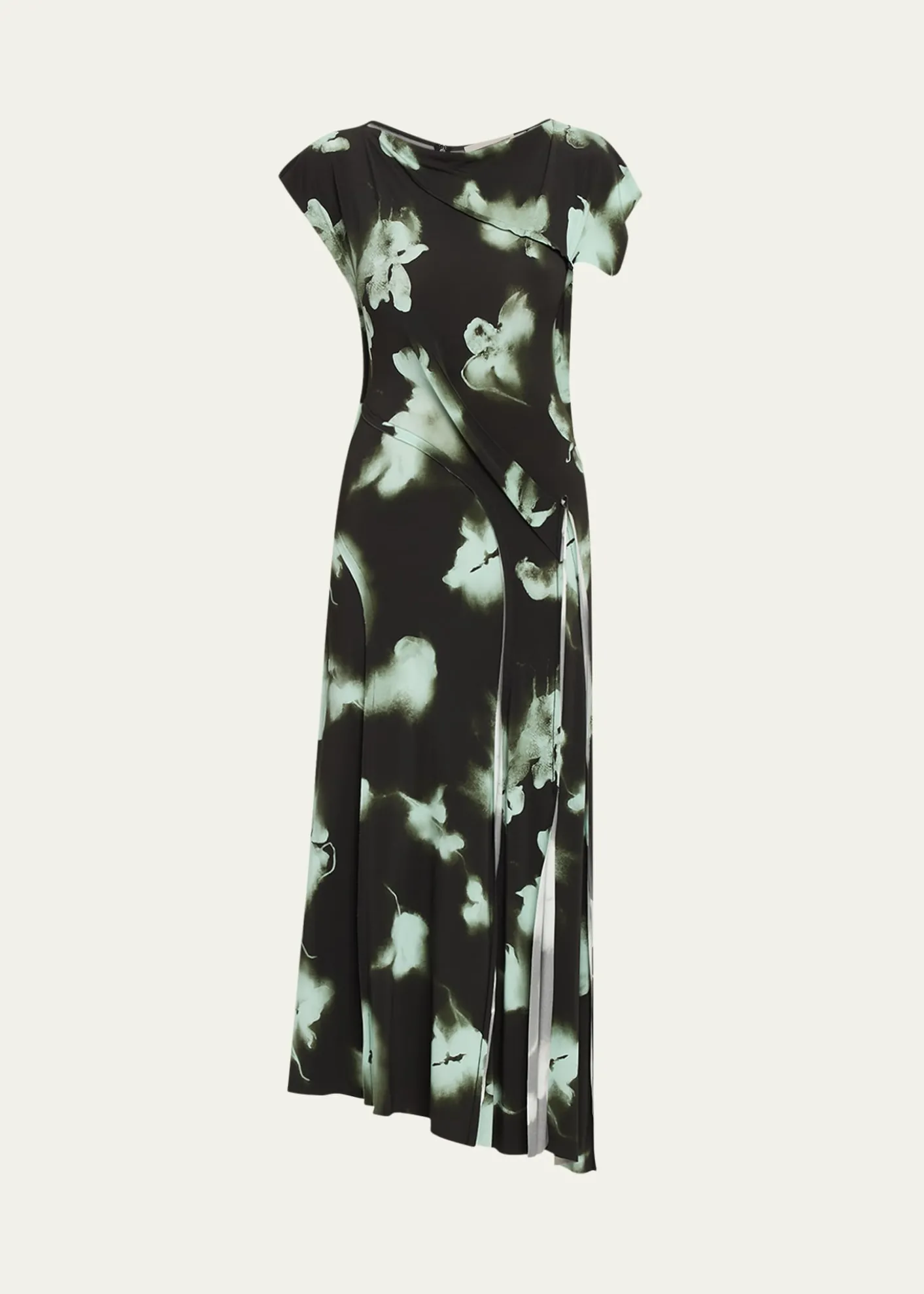 Jason Wu CollectionBlurred Floral Asymmetric Paneled Midi Dress