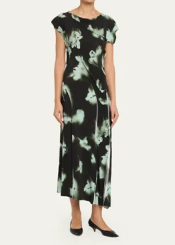 Jason Wu CollectionBlurred Floral Asymmetric Paneled Midi Dress
