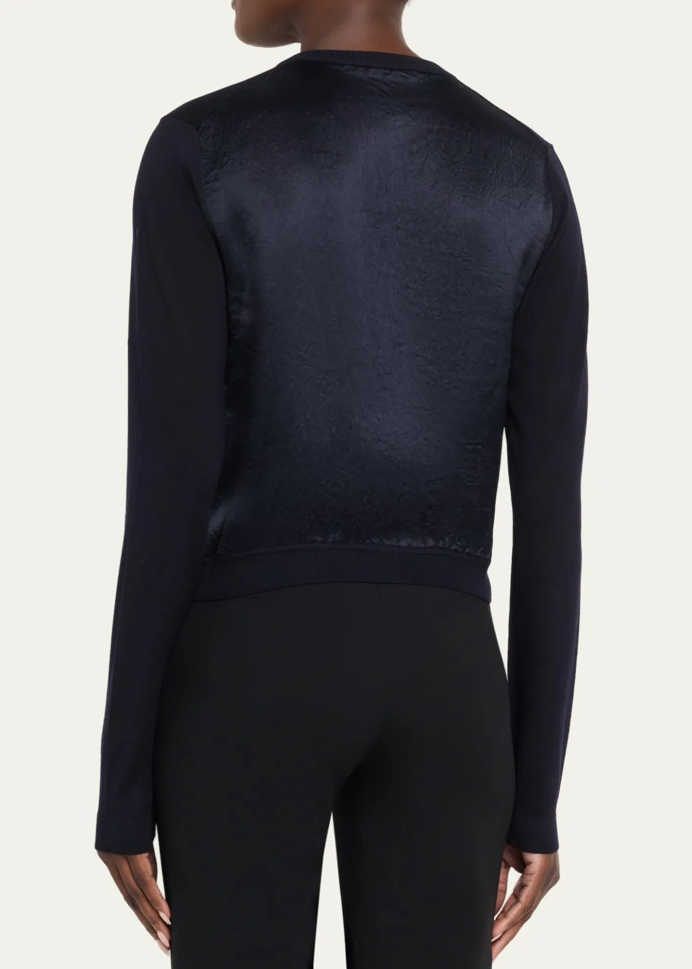 Jason Wu CollectionMerino Wool Crewneck Cardigan With Satin Panel