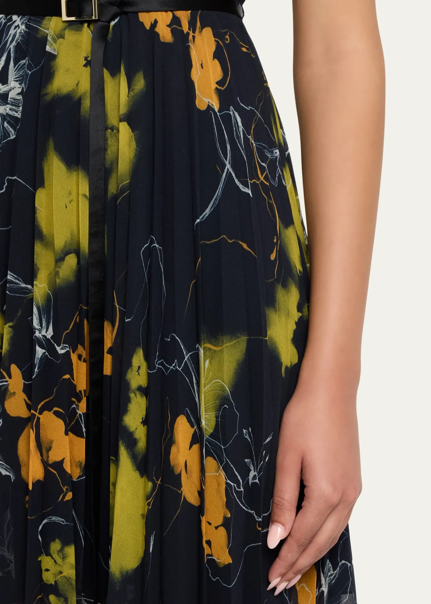 Jason Wu CollectionShadow Floral Pleated Crepe De Chine Midi Dress