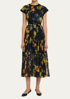 Jason Wu CollectionShadow Floral Pleated Crepe De Chine Midi Dress