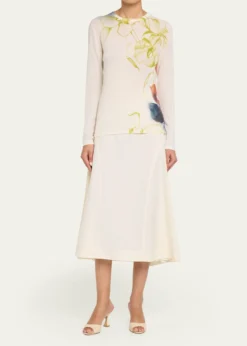 Jason Wu CollectionShadow Floral Merino Wool Crewneck Sweater