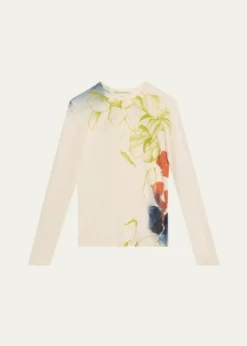 Jason Wu CollectionShadow Floral Merino Wool Crewneck Sweater