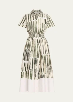 Jason Wu CollectionStripe Collage-Print Short-Sleeve Midi Shirtdress