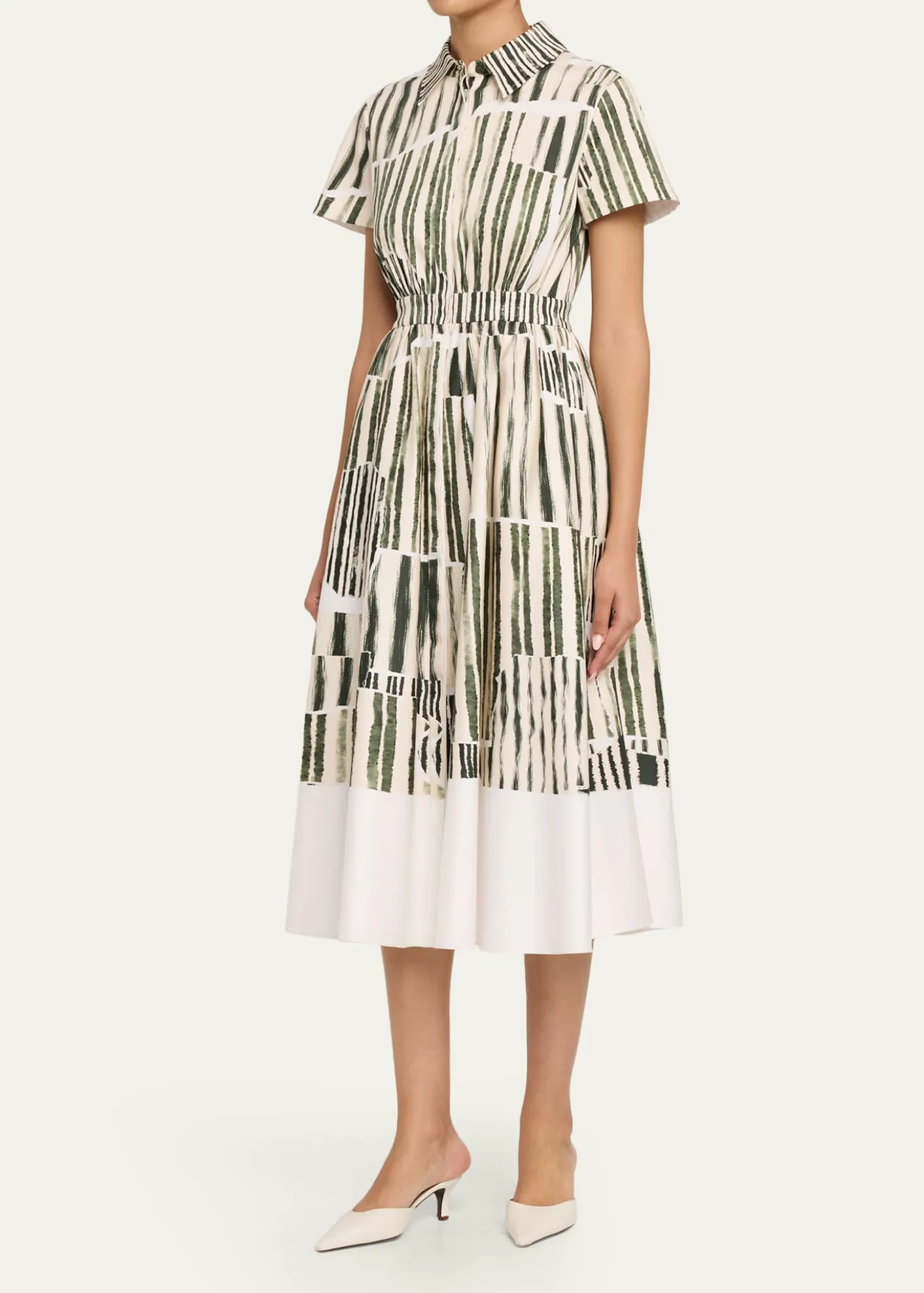 Jason Wu CollectionStripe Collage-Print Short-Sleeve Midi Shirtdress