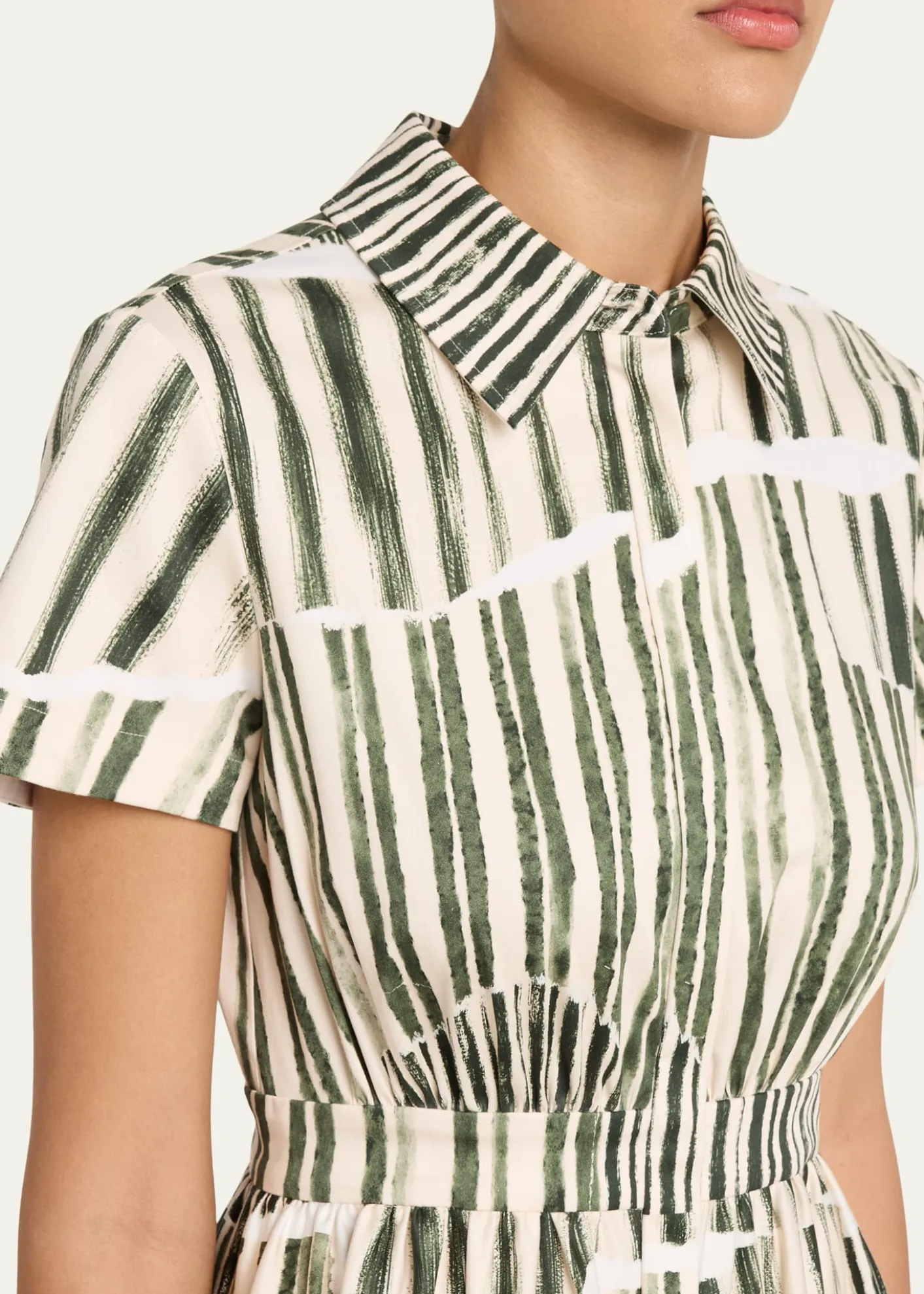 Jason Wu CollectionStripe Collage-Print Short-Sleeve Midi Shirtdress