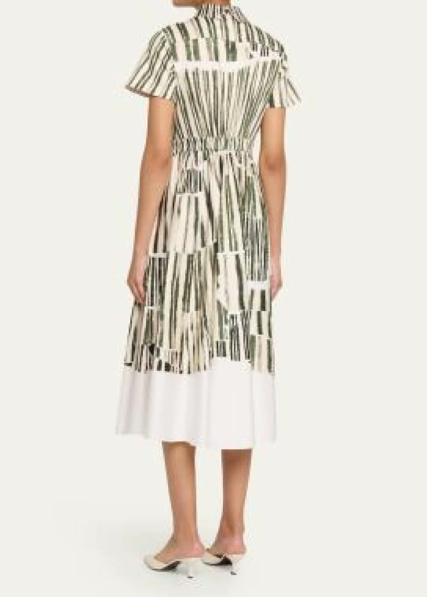 Jason Wu CollectionStripe Collage-Print Short-Sleeve Midi Shirtdress