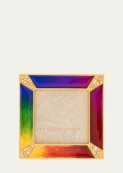 Jay StrongwaterRainbow Pave Corner Square Frame, 2"Sq.