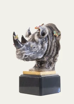 Jay StrongwaterRhino Bust Mount With Butterflies Objet