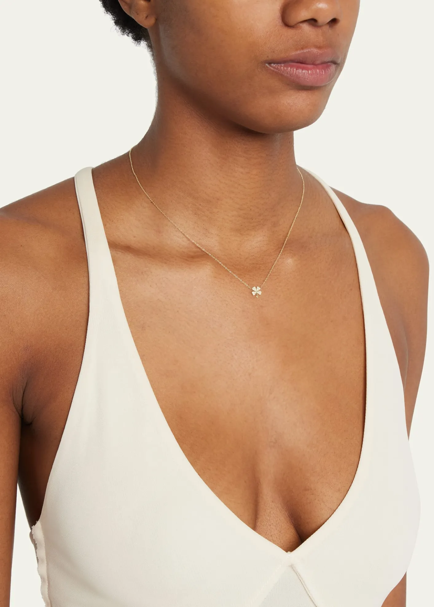 Jennifer Meyer18k Mini Diamond Four-Leaf Clover Necklace