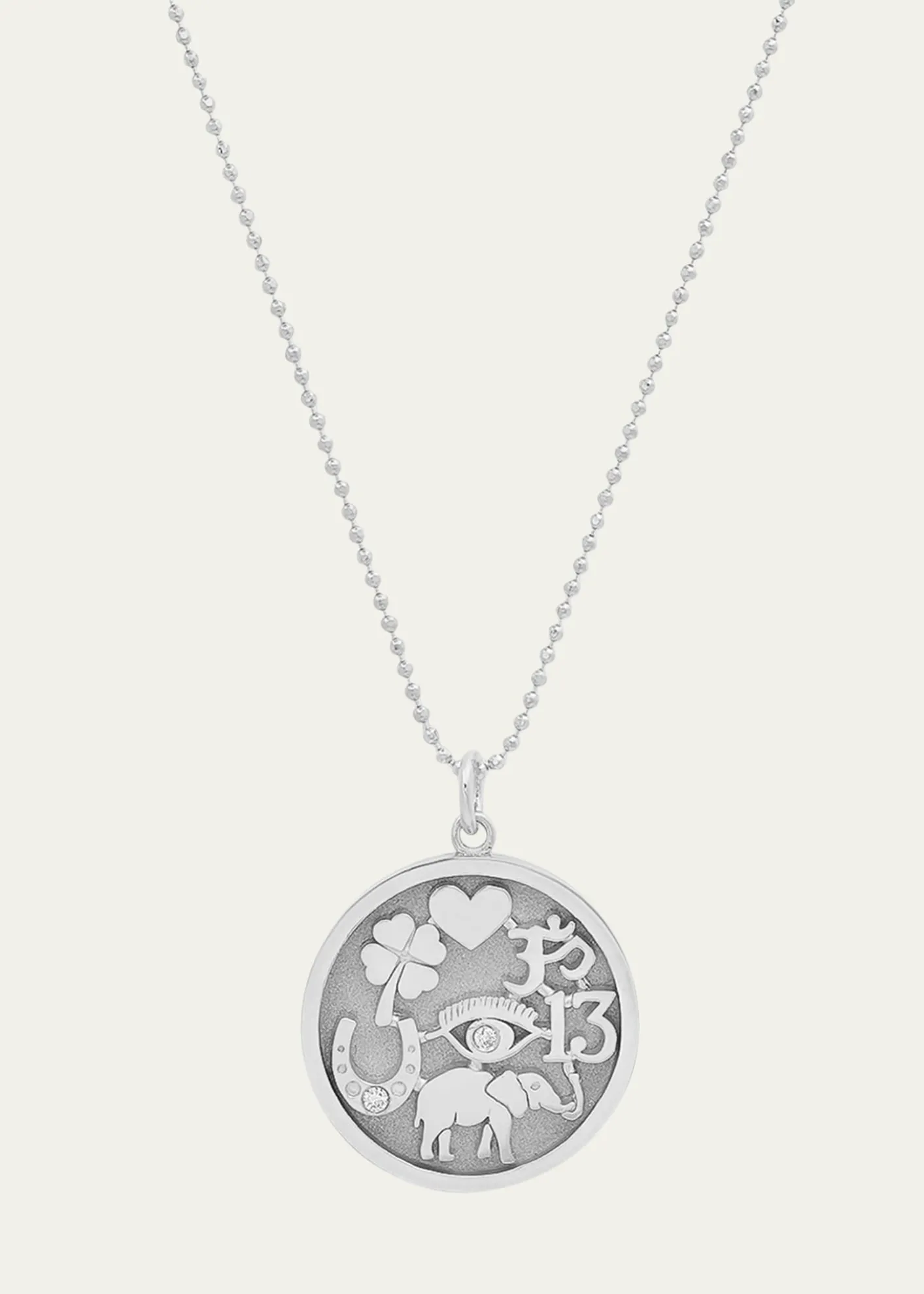 Jennifer Meyer18k White Gold Good Luck Pendant Necklace with Diamonds