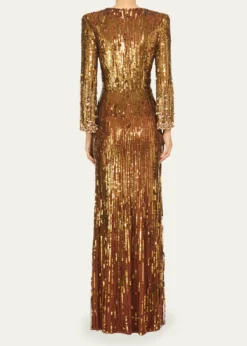 Jenny PackhamCosmos Long-Sleeve V-Neck Sequin Gown