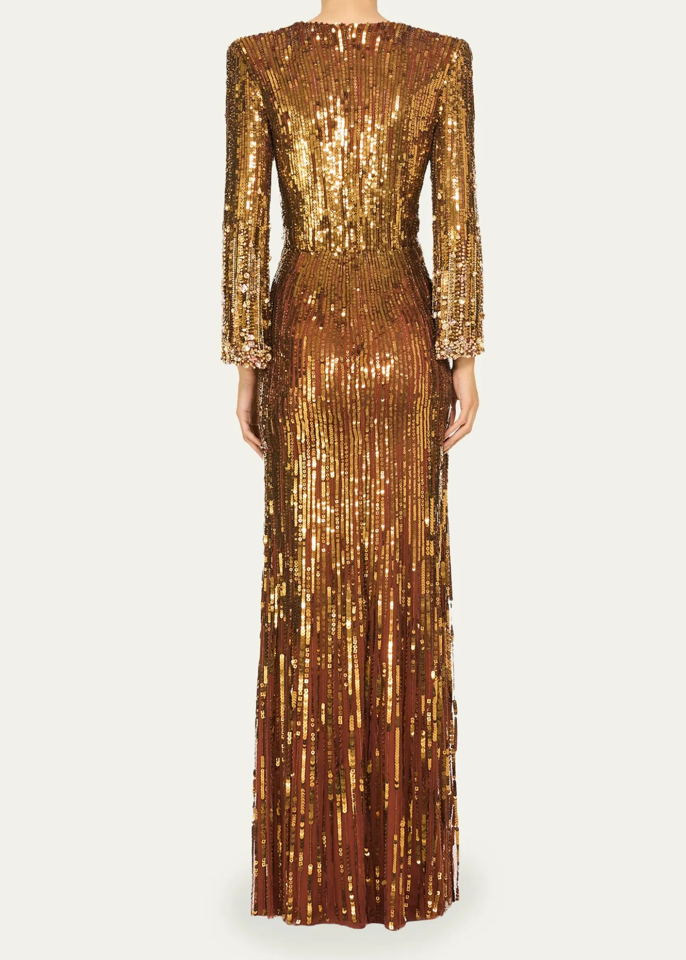 Jenny PackhamCosmos Long-Sleeve V-Neck Sequin Gown