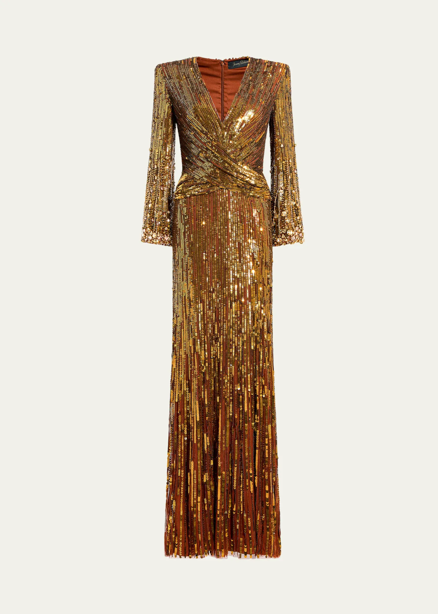 Jenny PackhamCosmos Long-Sleeve V-Neck Sequin Gown