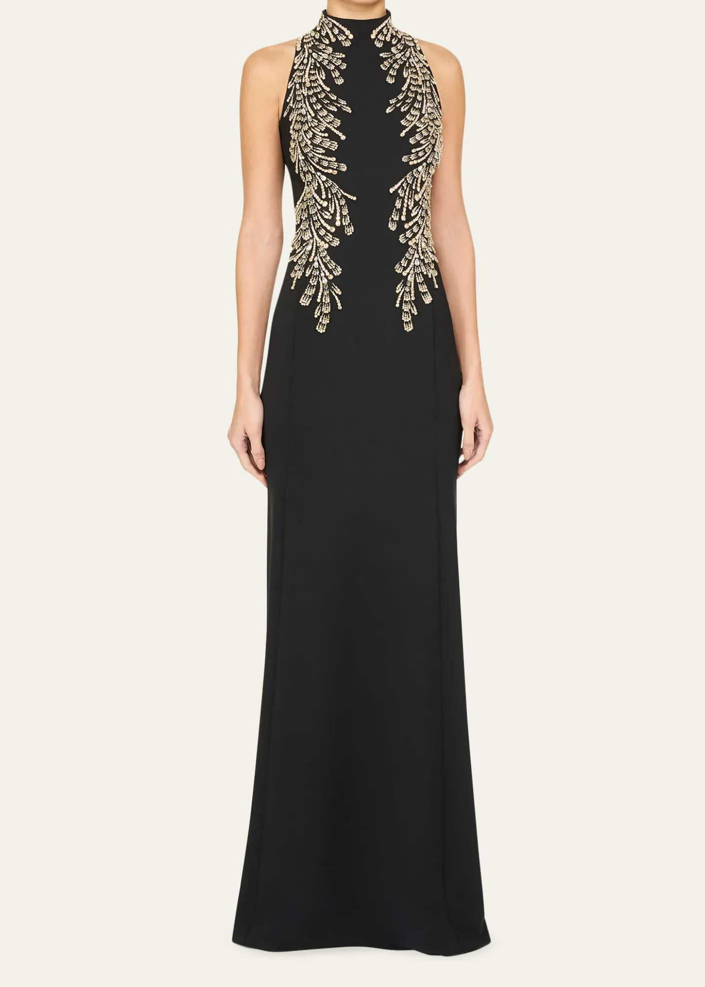 Jenny PackhamElu Beaded Crepe Halter Gown