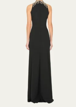 Jenny PackhamElu Beaded Crepe Halter Gown
